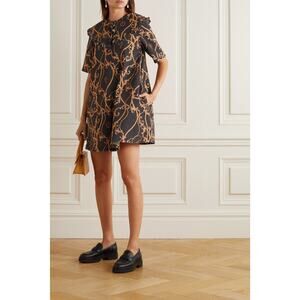 GANNI Ruffled Printed Denim Mini Dress Black - DK 42/US 12